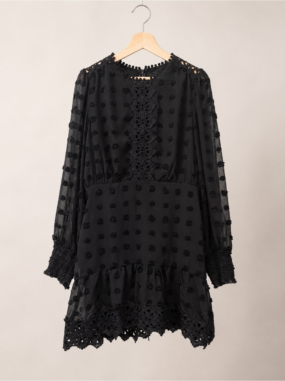 Lulus Black Lace Embroidered Long Sleeve Mini Dress NWT Size M - Picture 4 of 15